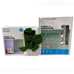 ROOM ESSENTIALS Faux Ivy Garland & LED Globe String Lights Clear 20 Bulbs COMBO